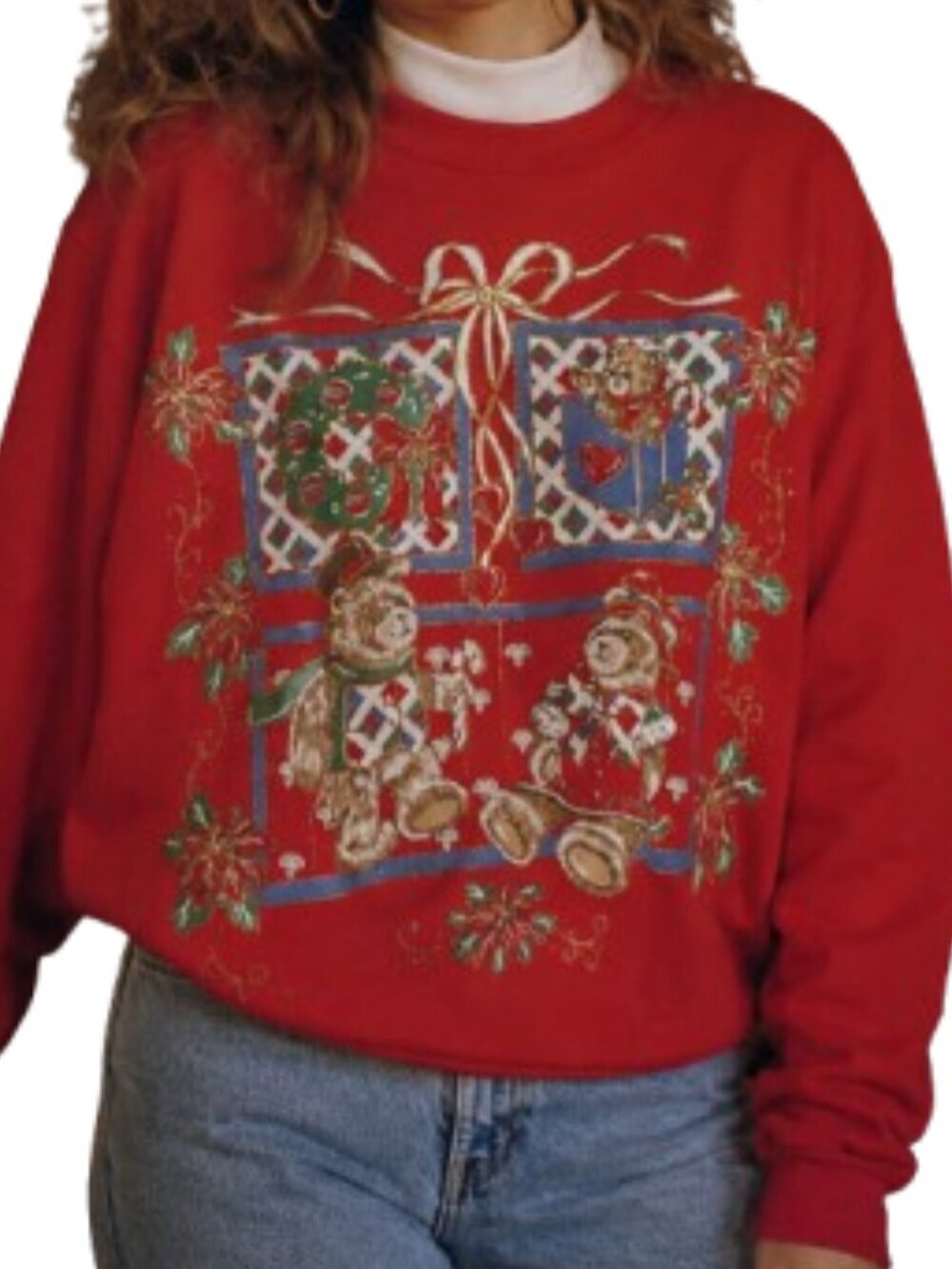 Vintage 80's Christmas Sweatshirt Teddy Bears Retro Kidcore Puff Paint M/L